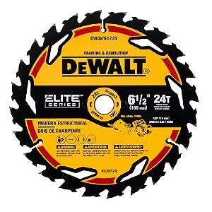 Disco Lâmina de Serra Circular Elite Series™ 6.1/2" 165mm x 5/8'' x 24 Dentes Dewalt DWAW61224