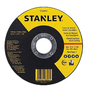 Disco de Corte de Metais e Aço Inox 115mm x 1,6mm x 22,23mm Stanley STA8063
