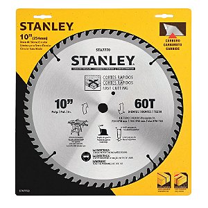 Disco Lâmina de Serra Circular para Madeira 10 Polegadas 254mm x 16mm x 60 Dentes Stanley STA7770