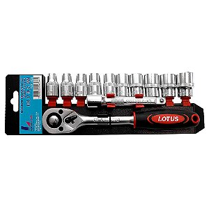 Jogo de Soquetes Sextavado 10 a 24mm com Chave Catraca 1/2'' 12 Peças Lotus 4428