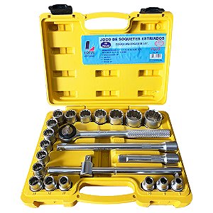 Jogo de Soquetes Estriados 1/2" com Catraca e Extensor 8 a 32mm 22 Peças Lotus 2731