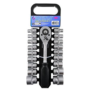 Jogo de Soquetes 8mm ao 32mm Sextavados 1/2'' com Chave Catraca e Extensor de 5'' Lotus 5428