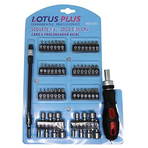 Jogo de Ponteiras e Soquete 1/4'' com Catraca e Extensor 21cm 58 Peças Diversas CRV Lotus 5553