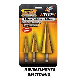 Jogo de 3 Brocas Escalonadas em Titânio 4-12mm 4-20mm 4-32mm Atopy