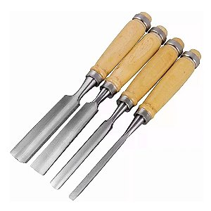 Jogo de Formão Profissional Tipo Goiva Cabo Madeira 6mm 12mm 18mm 24mm 4 Peças Lotus 4013