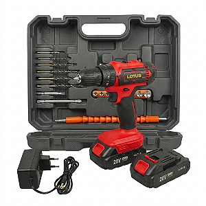 Parafusadeira/Furadeira de Impacto 20V 2 Baterias Carregador Bivolt 30 Acessórios e Maleta Lotus 1788