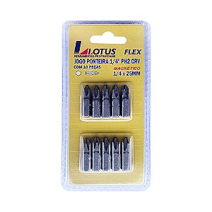 Jogo de 10 Bits Ponteira Phillips PH2 1/4'' x 25mm Crv Lotus 6440