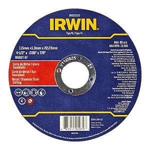 Disco de Corte Ferro 115mm x 1mm x 22,23mm Irwin IW3211510