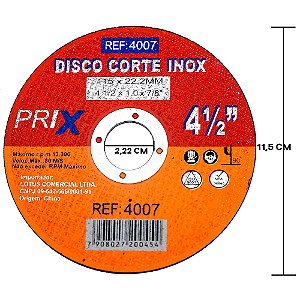 Disco de Corte Ferro 115mm x 1mm x 22,2mm Lotus 4007