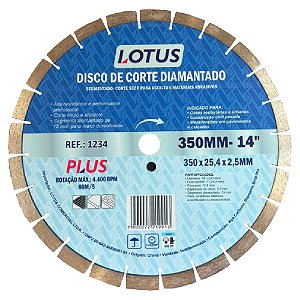 Disco de Corte Diamantado Segmentado para Asfalto 14 Polegadas 350mm x 25,4mm x 2,5mm Lotus 1234