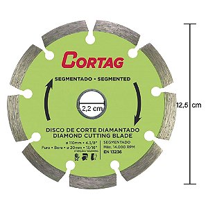 Disco de Corte Diamantado Segmentado Concreto para Esmerilhadeira 125mm x 22,2mm Cortag 62135