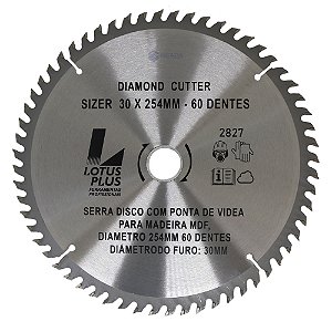 Disco Lâmina de Serra Circular para Madeira MDF 10 Polegadas 254mm x 30mm x 60 Dentes Lotus 2827