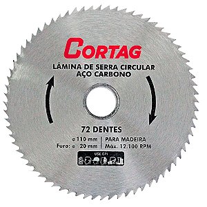 Disco Lâmina de Serra para Madeira MDF 110mm x 20mm x 72 Dentes Cortag 61347