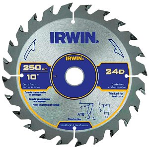Disco Lâmina de Serra Circular para Madeira 10 Polegadas 250mm x 30mm x 24 Dentes Irwin IW14304