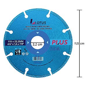 Disco Diamantado para Metais + de 1000 Cortes 115mm x 1,4mm x 22,22mm Lotus 2444