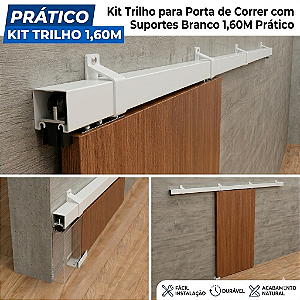Kit Trilho para Porta de Correr com Suportes Branco 1,60M Prático