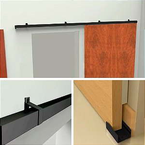 Kit Trilho para Porta de Correr com Suportes 2 Metros Preto Prático
