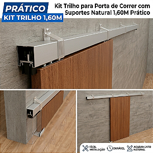 Kit Trilho para Porta de Correr com Suportes Natural 1,60M Prático