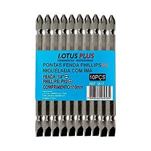 Jogo de 10 Ponteiras PH2 Phillips S2 e Fenda 1/4'' com Imã 110mm Lotus 3812