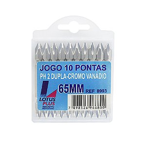 Jogo de 10 Ponteiras Phillips com imã PH2 Crv Duplas 1/4'' 65mm Lotus 8993