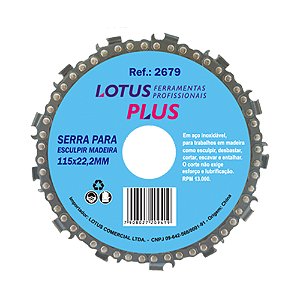 Disco Corrente de Motosserra para Esmerilhadeira Corte em Madeira 115mm x 22,2mm Lotus 2679