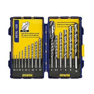 Jogo de Brocas Aço Rápido para Metais 1,5mm a 10mm 15 Peças Estojo Pro Set Irwin 1865314