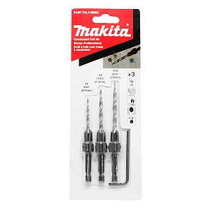 Jogo de Brocas Escareadoras para Parafusadeira 1/4'' x 3,6mm a 4,8mm com 3 Peças Makita A-99661