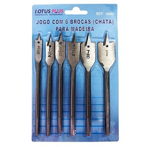 Jogo de Broca Chata Madeira 3/8'' a 1'' 6 Peças Lotus 5962