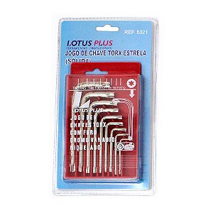 Jogo de Chave Torx Estrela Sólida  T10 a T50 9 Peças Cromado Lotus 5321
