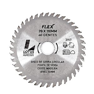 Disco Lâmina de Serra Vídea para Madeira 4.3/8" 110mm x 20mm x 40 Dentes Lotus 3917