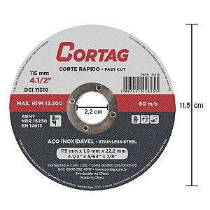 Disco de Corte Inox 115mm x 1mm Cortag 61825