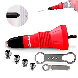 Cabeçote Rebitador para Furadeira e Parafusadeira com 4 Bicos até 4,8mm Cortag 61787