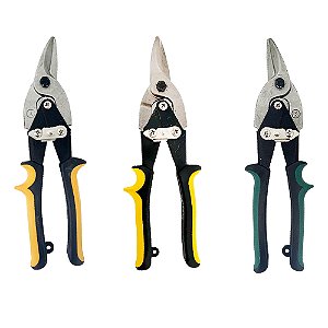 Kit Jogo 3 Tesouras para Chapa Corte Reto Direito Esquerdo Tipo Aviação 10'' 250mm Lotus