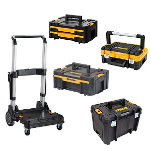Kit Carro Ajustável Tstak® com 4 Caixas Organizadoras Profunda Gavetas e Alça Longa Metálica DeWalt