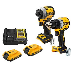 Kit 20V Parafusadeira/Furadeira de Impacto DCD805 + Parafusadeira de Impacto 1/4'' DCF850 + 2 Baterias 2Ah DeWalt