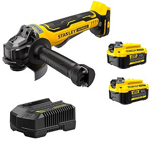 Kit Esmerilhadeira Angular 4.1/2” 2 Baterias 20V 4Ah Max* Brushless Carregador Fatmax Stanley SBG700