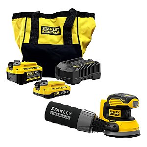 Kit Lixadeira Roto Orbital à Bateria 5" 20V Max* + 1 Bateria 4Ah + 1 Bateria 2Ah com Carregador Rápido Stanley SCS220