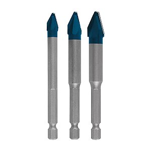 Kit Jogo 3 Brocas para Porcelanato 8mm 10mm 12mm x 90mm Expert Hex-9 HardCeramic Bosch