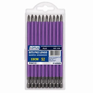 Jogo de 10 Ponteira Phillips Bits Ph2 com Imã Longa Antiderrapante 150mm x 1/4'' Lotus 3189