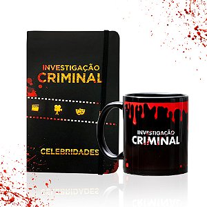 AGENDA DE NOTAS INVESTIGAÇÃO CRIMINAL CELEBRIDADES 14X21CM + CANECA INVESTIGAÇÃO CRIMINAL
