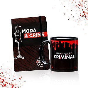 AGENDA DE NOTAS MODA & CRIME 12X18CM  + CANECA INVESTIGAÇÃO CRIMINAL