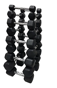 Dumbell Sextavado Com Pegada Cromada Recartilhada TX - 12 à 30 Kg. (10 Pares)