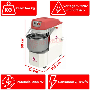 AMASSADEIRA ESPIRAL AES-25/2V 220VMONO BRAES
