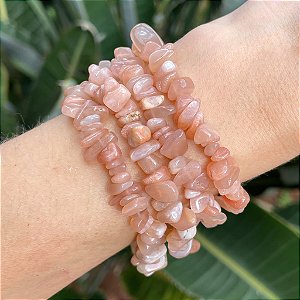Pulseira de Pedra da Lua pele de pêssego em cascalho
