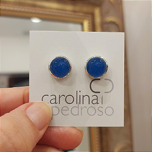 Brincos Botão - Ágata Azul