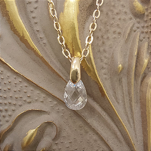 Colar Cadeadinho Zircônia Gota Ouro