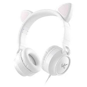 Fone headset kitty ear - orelha de gato branco com microfone cabo 1.2m plug p2 estereo p3 - ke110b