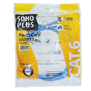 Cabo patch cord cat6 1,5 metros azul furukawa sohoplus 35123000 cobre homologado anatel