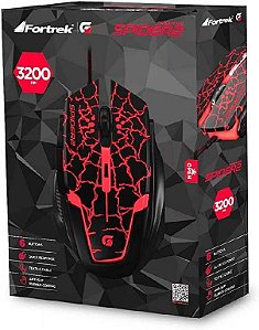 Mouse gamer usb 3200dpi spider 2, fortrek, mouses, preta vermelho