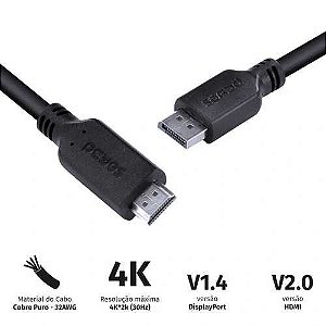 Cabo displayport 1.4 para hdmi 2.0 pcyes